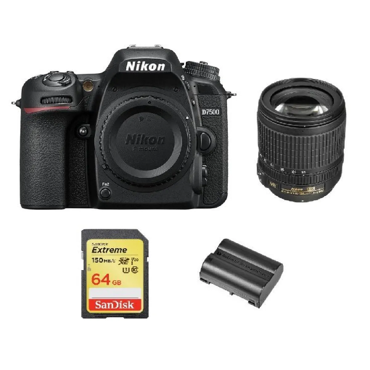 NIKON D7500 KIT AF-S 18-105MM F3.5-5.6G ED VR + 64GB SD card + EN-EL15A Battery