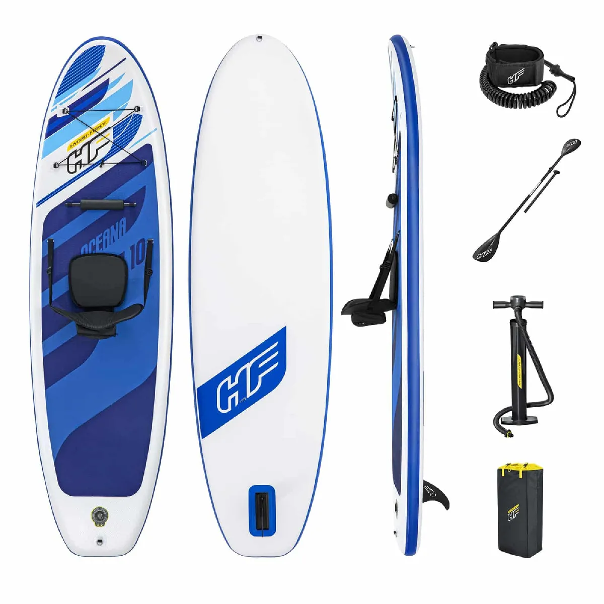 Paddle Surf Gonflable Bestway Hydro-Force Surf Oceana Convertible 305x84x12cm Pagaie Double, Siège, Pompe et Sac