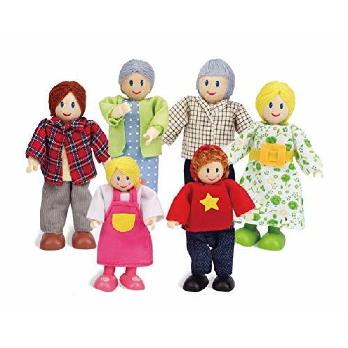 Ensemble de maison de poupAe Happy Family par Hape Ensemble de famille de poupAe primA, accessoire unique pour maison de poupAes en bois pour enfant, jouet de jeu imaginatif, 6 figurines de famille, adultes 4,3 et enfants 3,5, multicolore