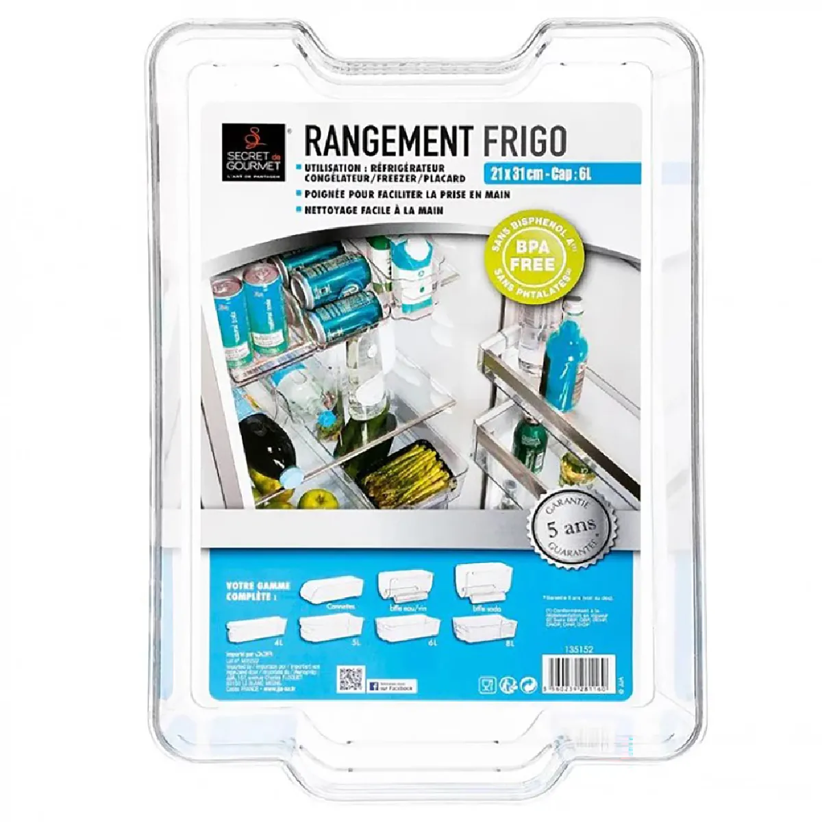 Bac de rangement frigo 6L - 31x21 cm