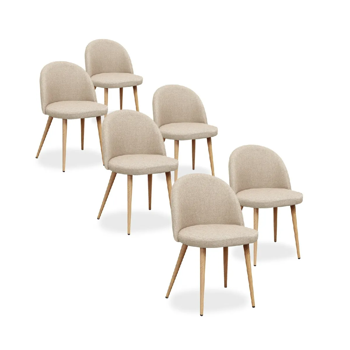 Lot de 6 chaises scandinaves Cecilia tissu Beige