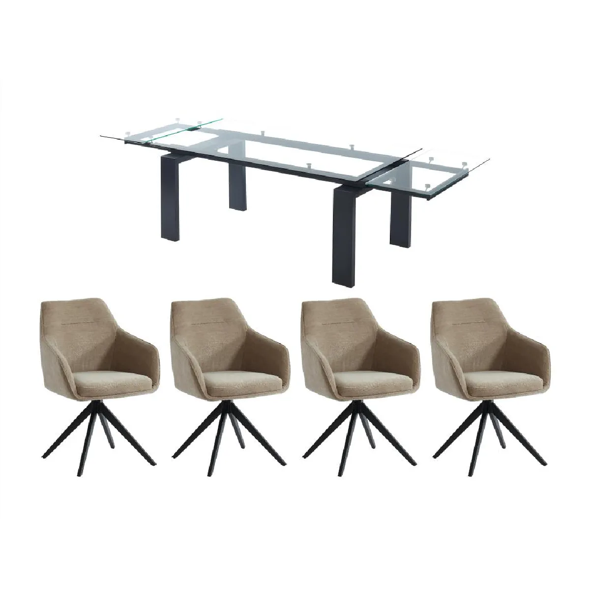 Ensemble table LUBANA + 4 chaise MUSE - Noir et beige