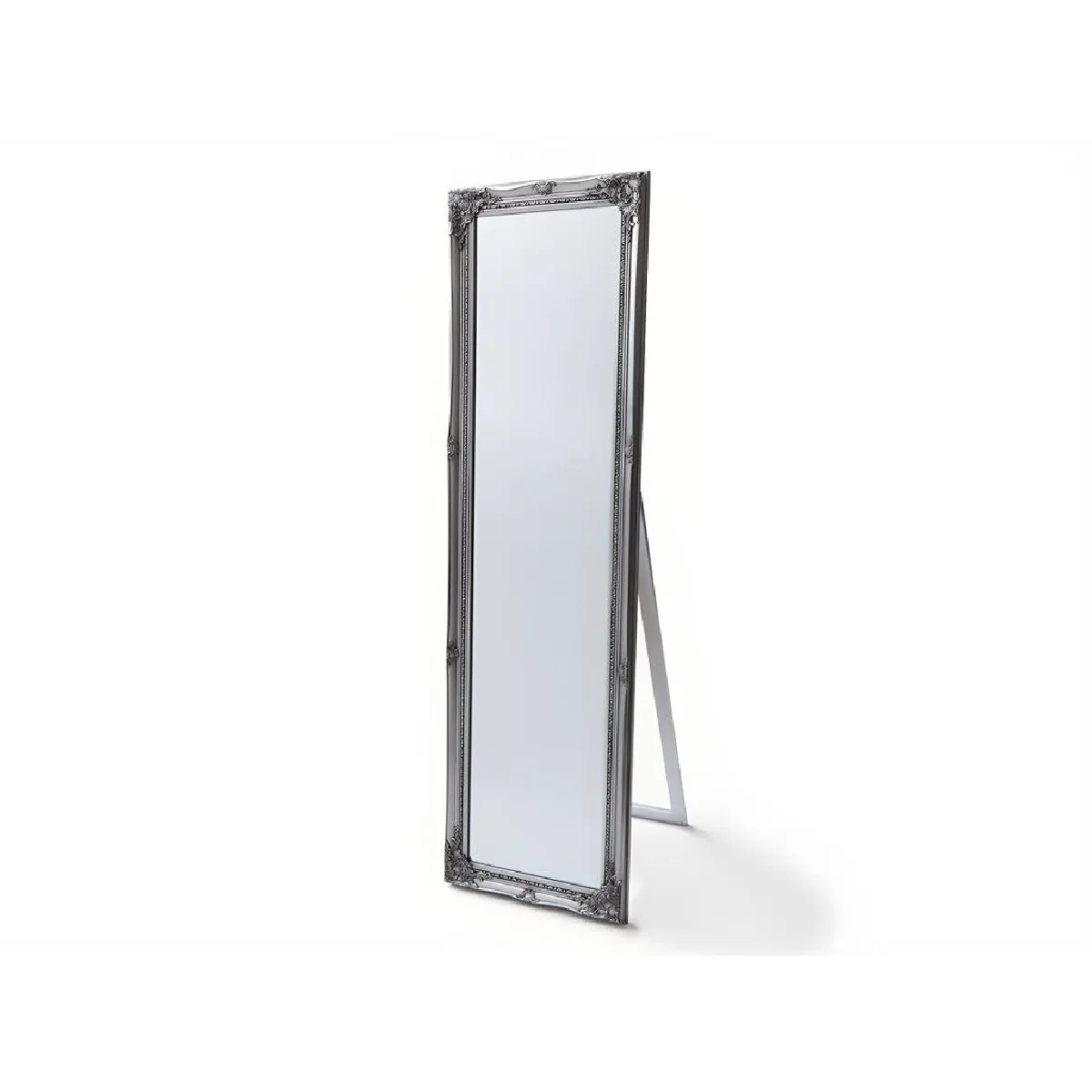 Miroir sur pied en bois d'eucalyptus avec moulures - L. 50 x H. 170 cm - Argenté - ELVIRE