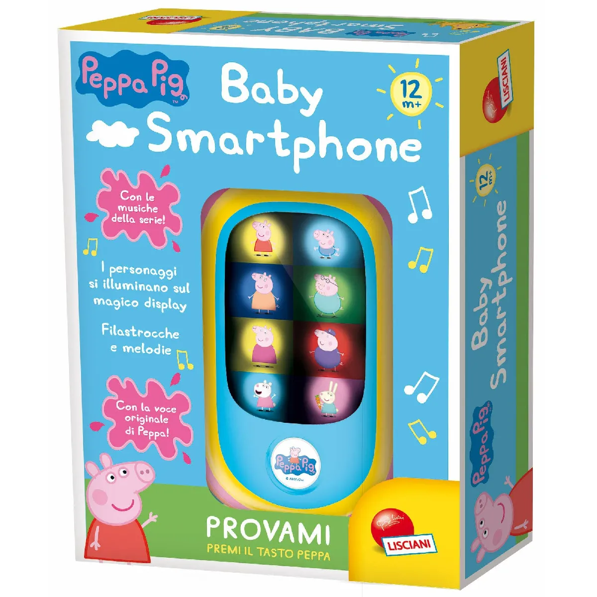 Lisciani - PEPPA PIG - Jouet Imitation Smartphone pour Bebe des 1 an - Affichage Lumineux Led sur Ecran avec Miroir Magique - Diffuse la Musique du Dessin Anime - Amusant des 12 mois