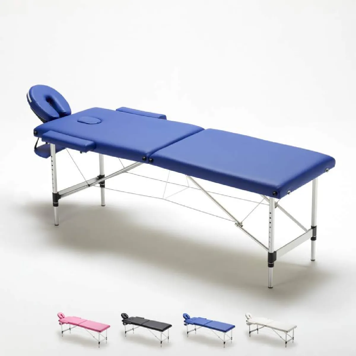 Table de massage pliante en aluminium portable 2 zones 210 cm Shiatsu, Couleur: Bleu