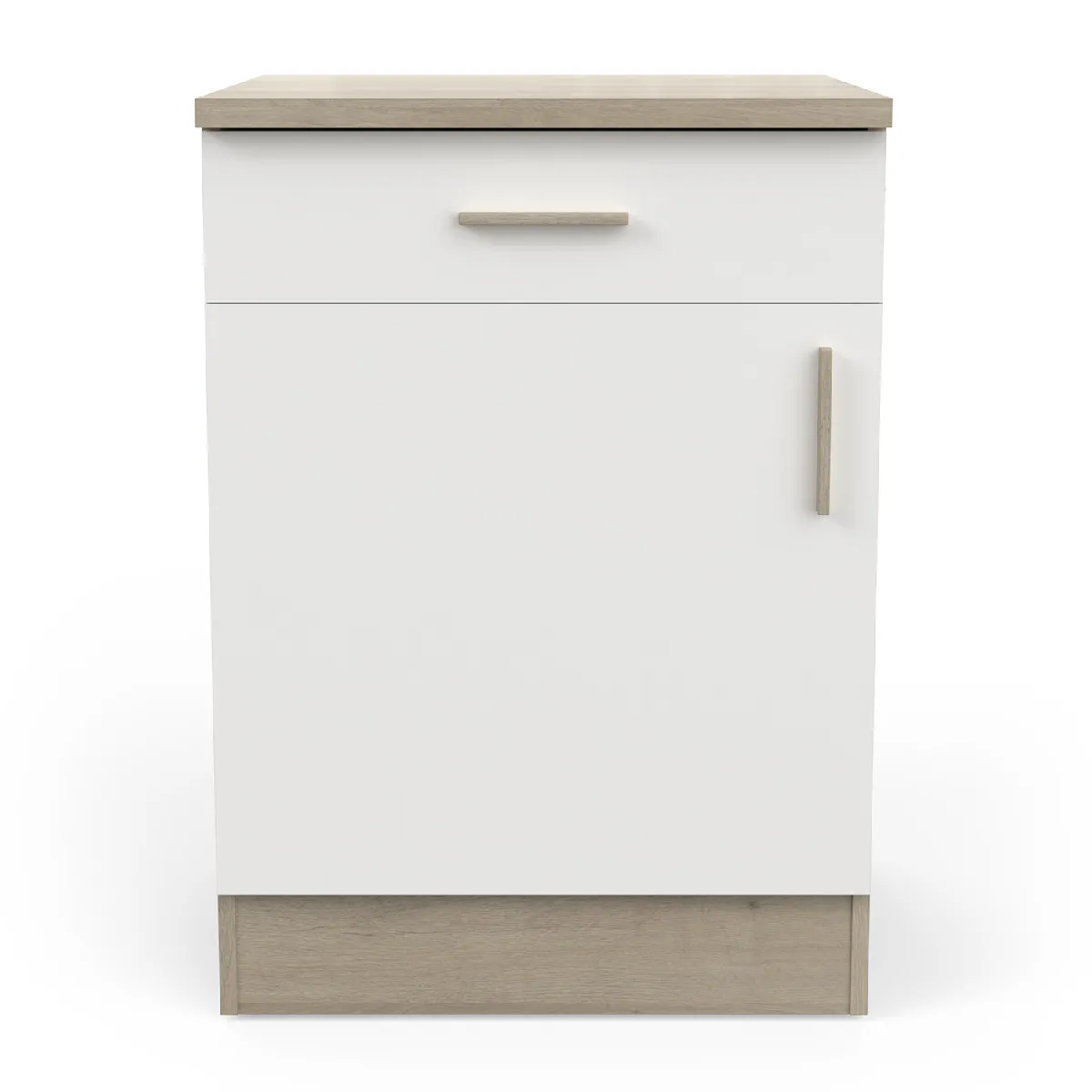 Meuble bas de cuisine 1 porte + 1 tiroir coloris chêne kronberg, blanc - Longueur 60 x Hauteur 85 x Profondeur 60 cm