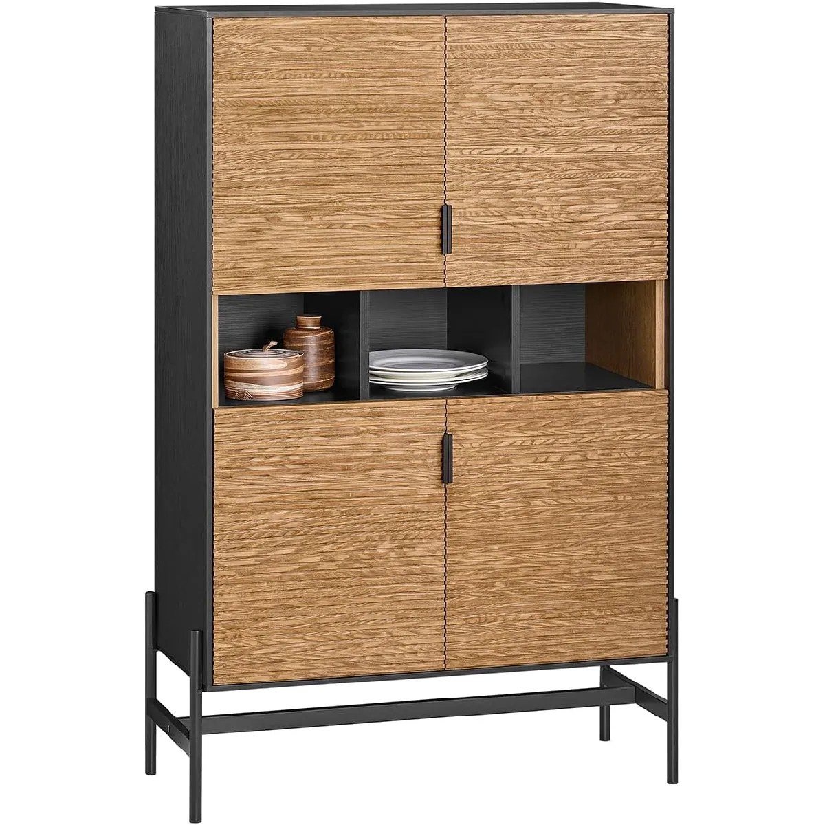 SoBuy HFSB03-SCH Buffet de Cuisine, Armoire de Cuisine, Vaisselier Cuisine, Meuble de Rangement pour Cuisine, Salle à Manger, Salon, avec 3 Compartiments Ouverts, 84 x 40 x 132 cm