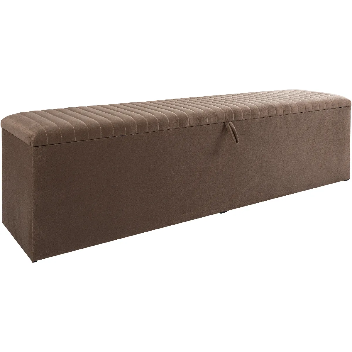 Banc bout de lit coffre avec rangement coloris marron design en velours L. 150 x P. 41 x H. 45 cm collection BRUSSELS