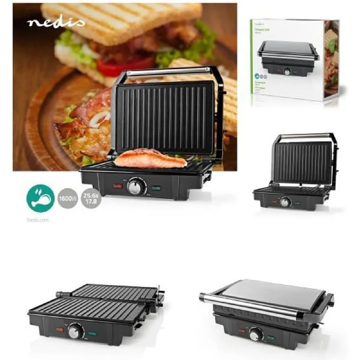 Grill Electrique multifonction Grille-viande BURGER Paninis Appareil à Sandwich Barbecue de table 1600W Haute qualité