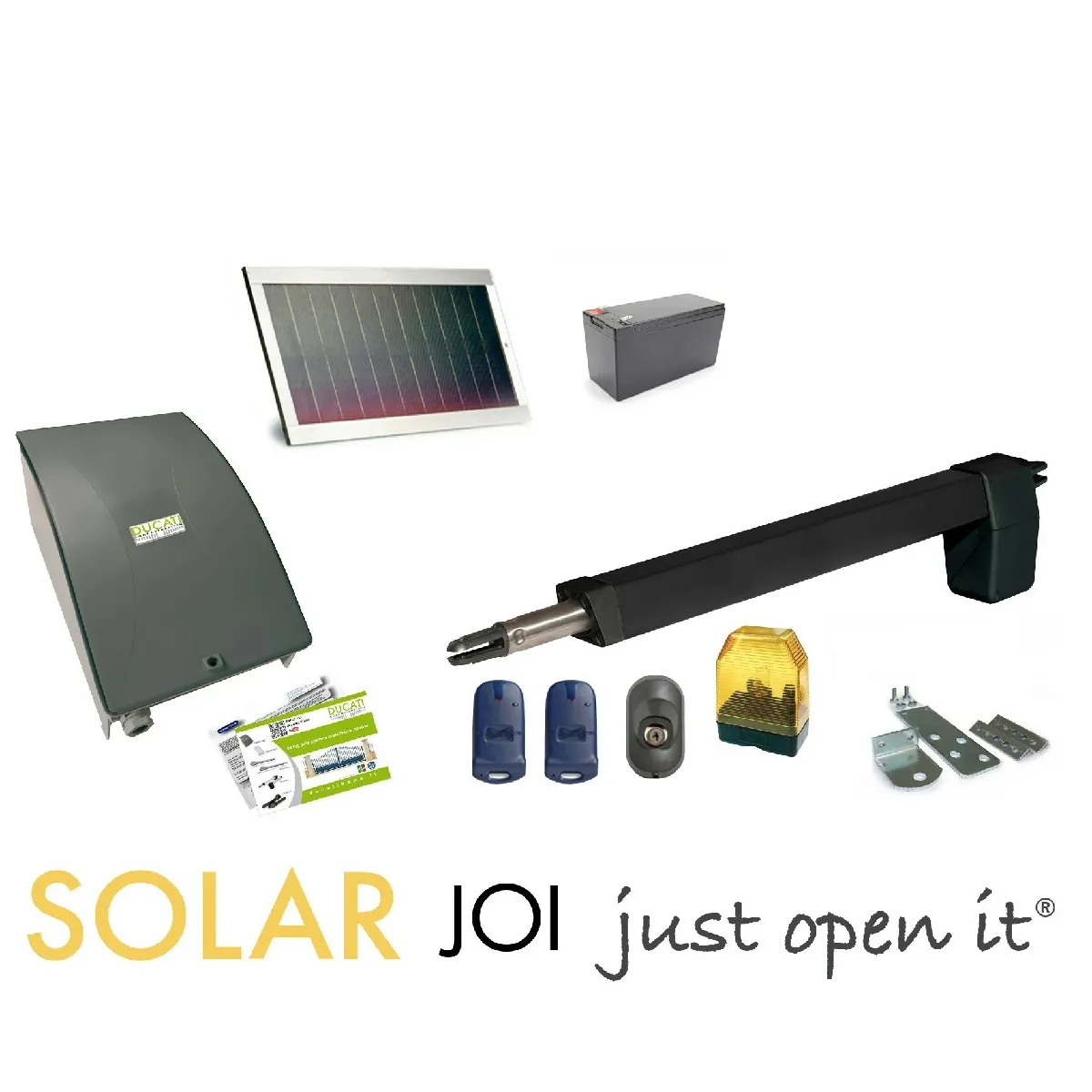 Kit Motorisation Portail Solaire Automatisme Ducati Home Automation HC812-300 SOLAR MONO - pour portail battant jusqu'à 2,5m 250kg