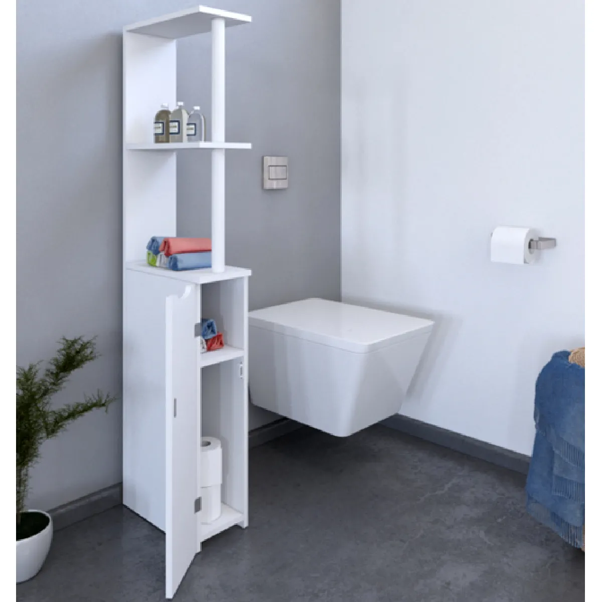 Meuble de toilettes SIBERIA 1 porte - 2 niches / Blanc