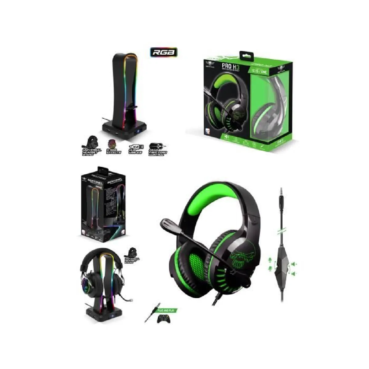 Support Casque Gamer USB RGB + Casque Gamer Pro H3 pour Xbox One - Series X - S - PC / Stéréo