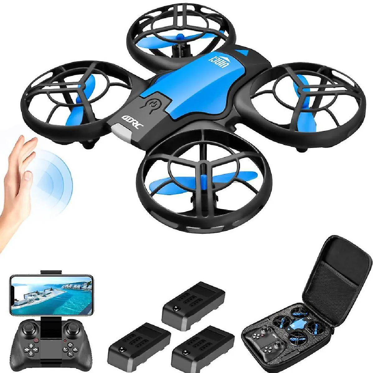 V8 Nouveau Mini Drone 4K 1080P HD Caméra WiFi FPV Hauteur de pression d'air Maintenance Quadcopter pliable RC DRON Jouet Cadeau (4K HD Caméra 3B)