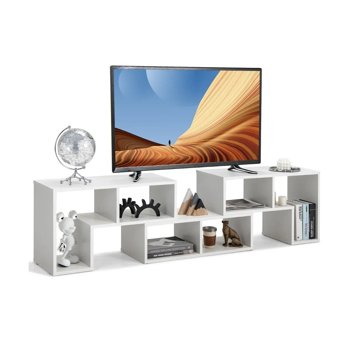 Meuble tv 3 pièces 140 x 30 x 43 cm libre pour télévision jusqu’à 49 pouces pour salon chambre bureau en MDF blanc 20_0004913