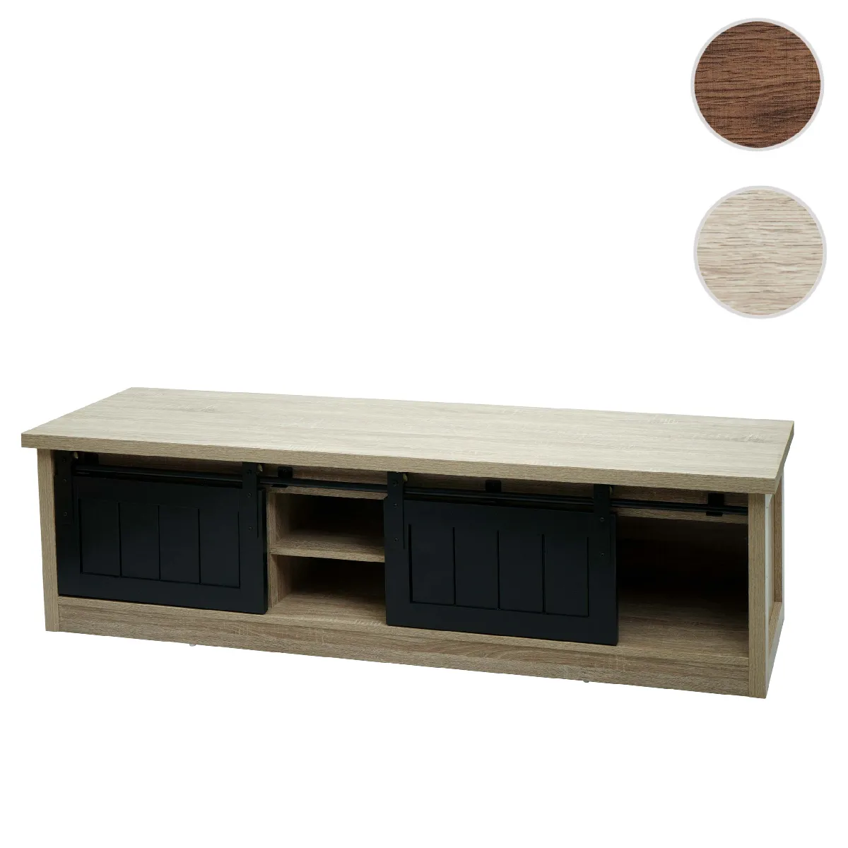 Meuble TV HWC-K75, Table de télévision, portes coulissantes, compartiments de rangement, aspect bois métal industriel 43x150x40cm ~ couleur naturelle