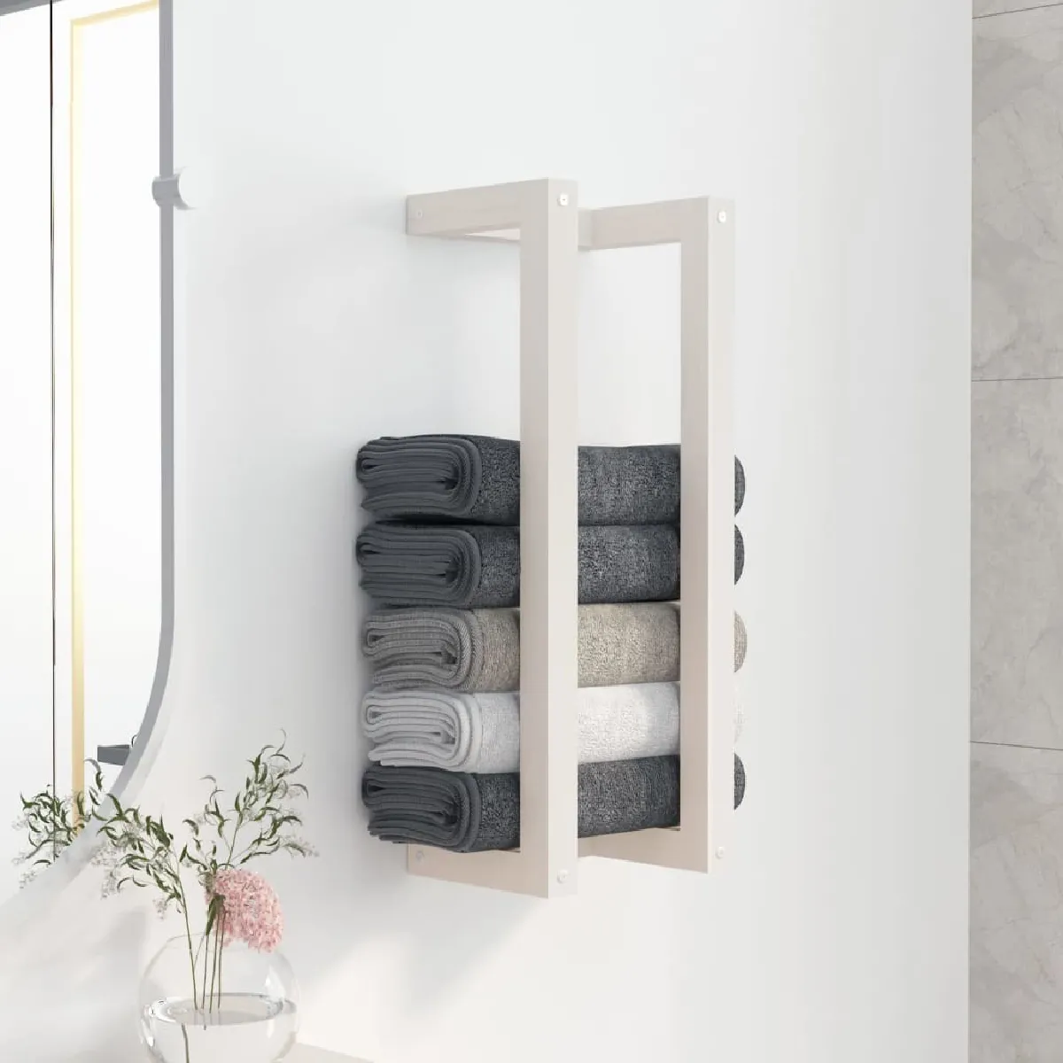 Porte-serviette mural,Étagère pour serviettes,Barre porte-serviett pour salle de bain Blanc 23x18x60 cm Bois de pin massif -GKD68686