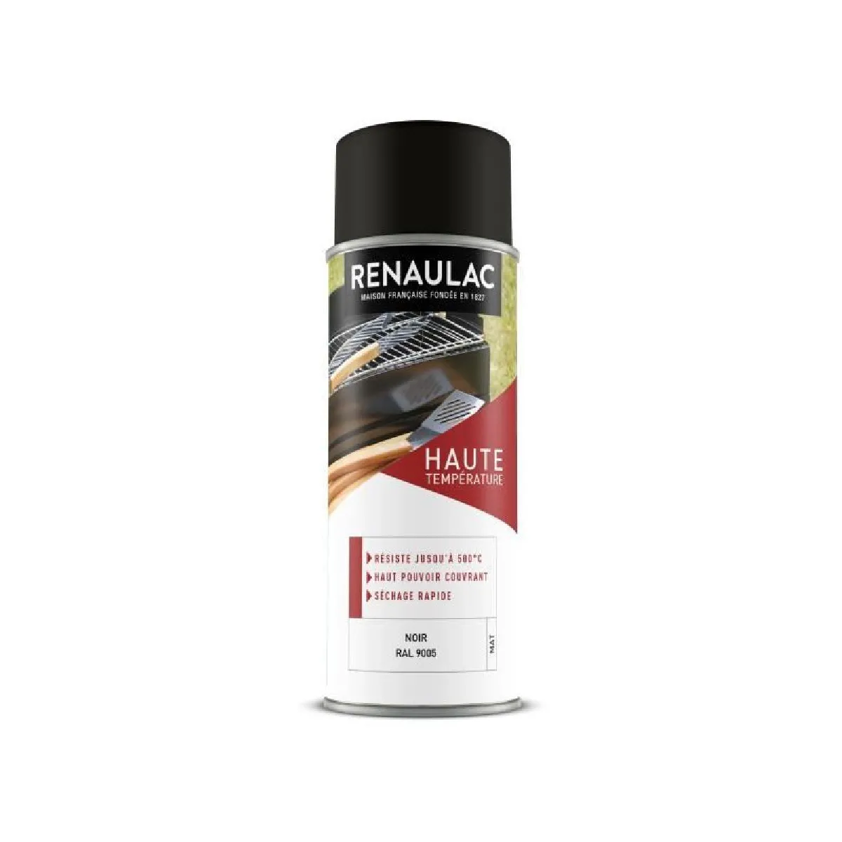 RENAULAC Peinture aerosol haute temperature 0,4 L noir mat