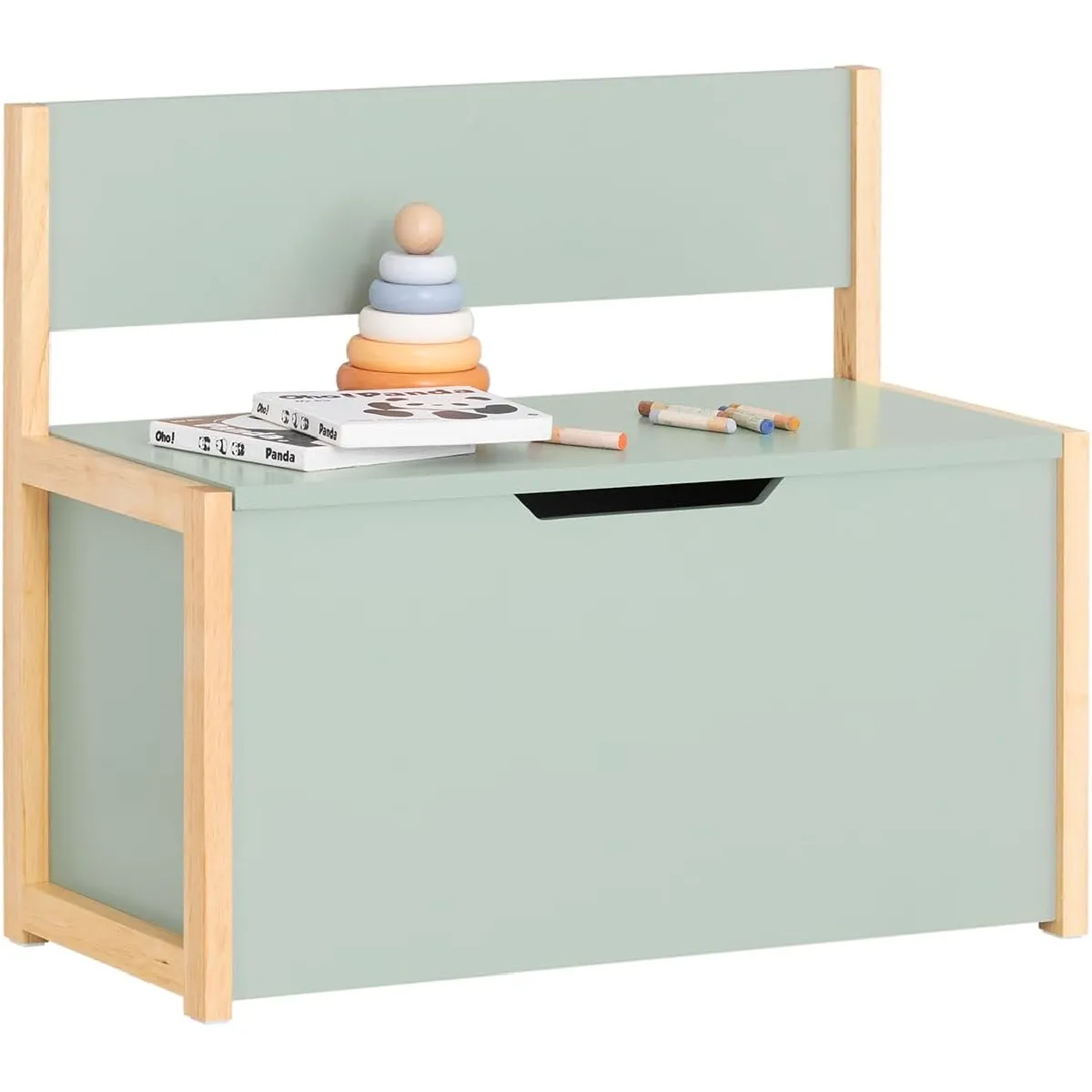 SoBuy KMB94-GR Banc Coffre à Jouet pour Enfants, Coffre de Rangement 2 en 1, Banc de Rangement avec Dossier pour Enfant, Meuble de Rangement, Vert, 64x30x55 cm