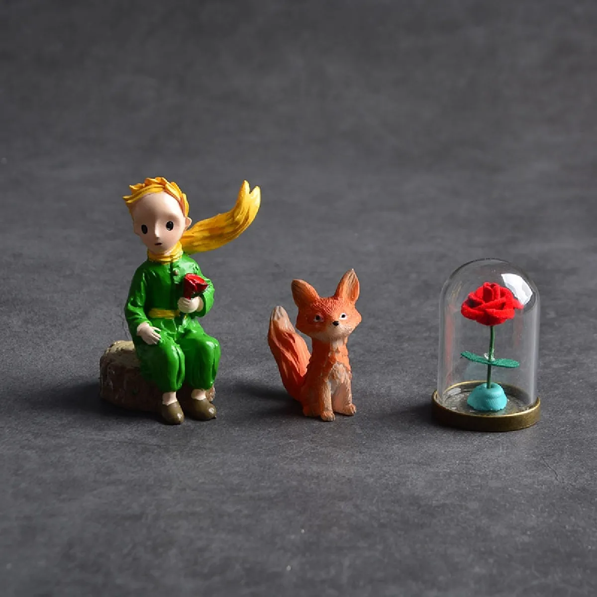 3pcs mignon petit prince rose action figure renard résine statue collection modèle poupée pour fille garçon cadeau famille bureau déco - action personnage(Coloré)