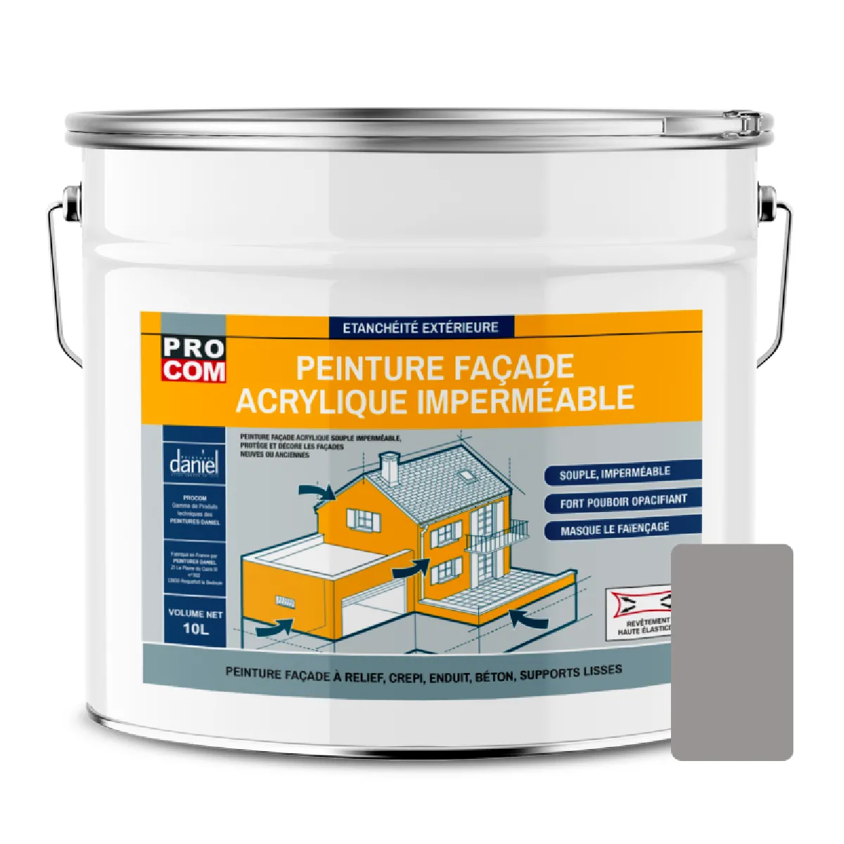 Peinture façade PROCOM crépi, façade à relief, imperméabilisation et protection des façades - Durable jusqu'à 10 ans-10 litres-Gris taupe (RAL 7036)