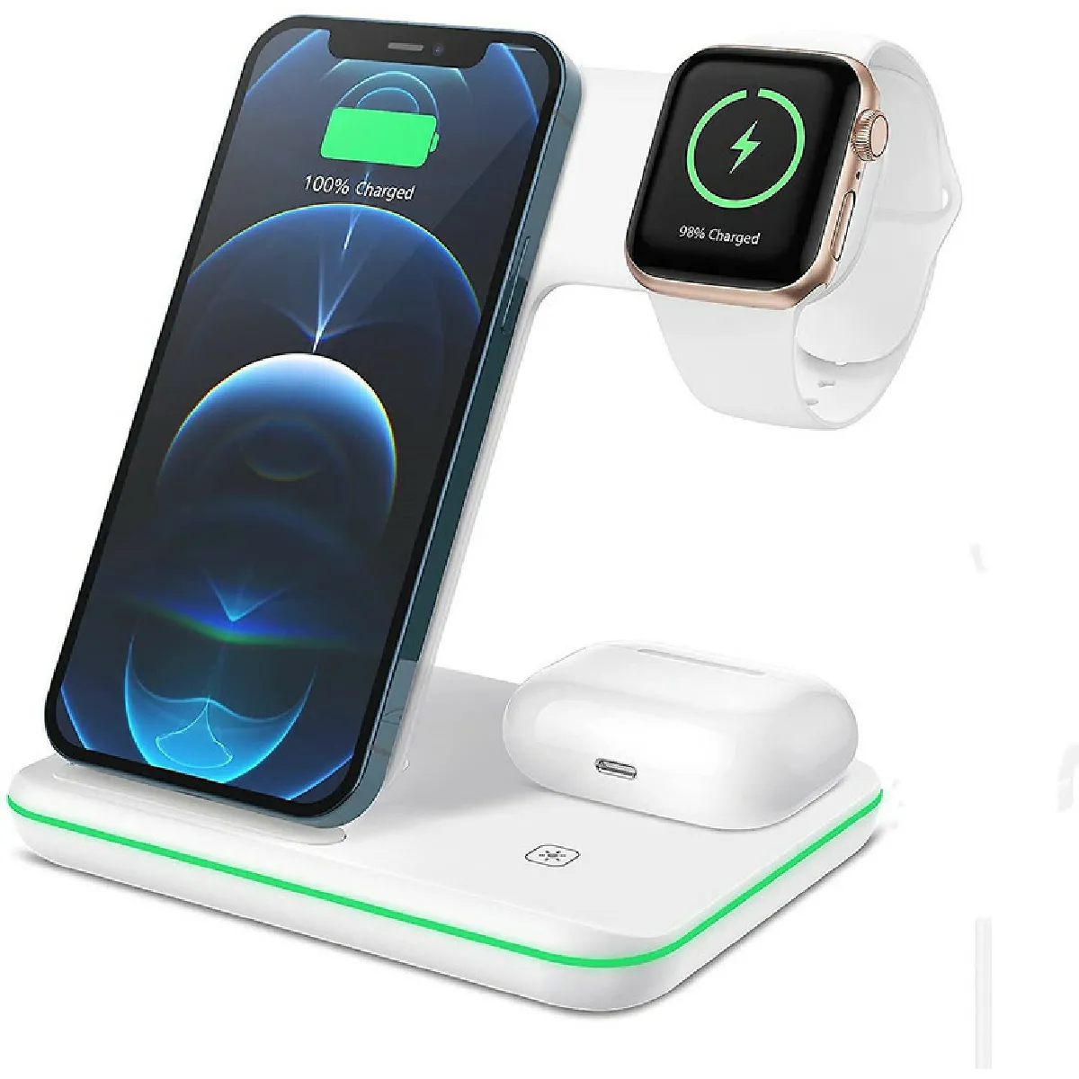 Chargeur sans fil, station de charge rapide certifiée Qi 3 en 1 compatible avec Apple Watch SE/6/5/4/3/2/AirPods 2/Pro, chargeur sans fil pour iPhone 12/11/Pro Max/XS/XS Max/XR /X/8/8P/Samsung S20/S10,(blanc)