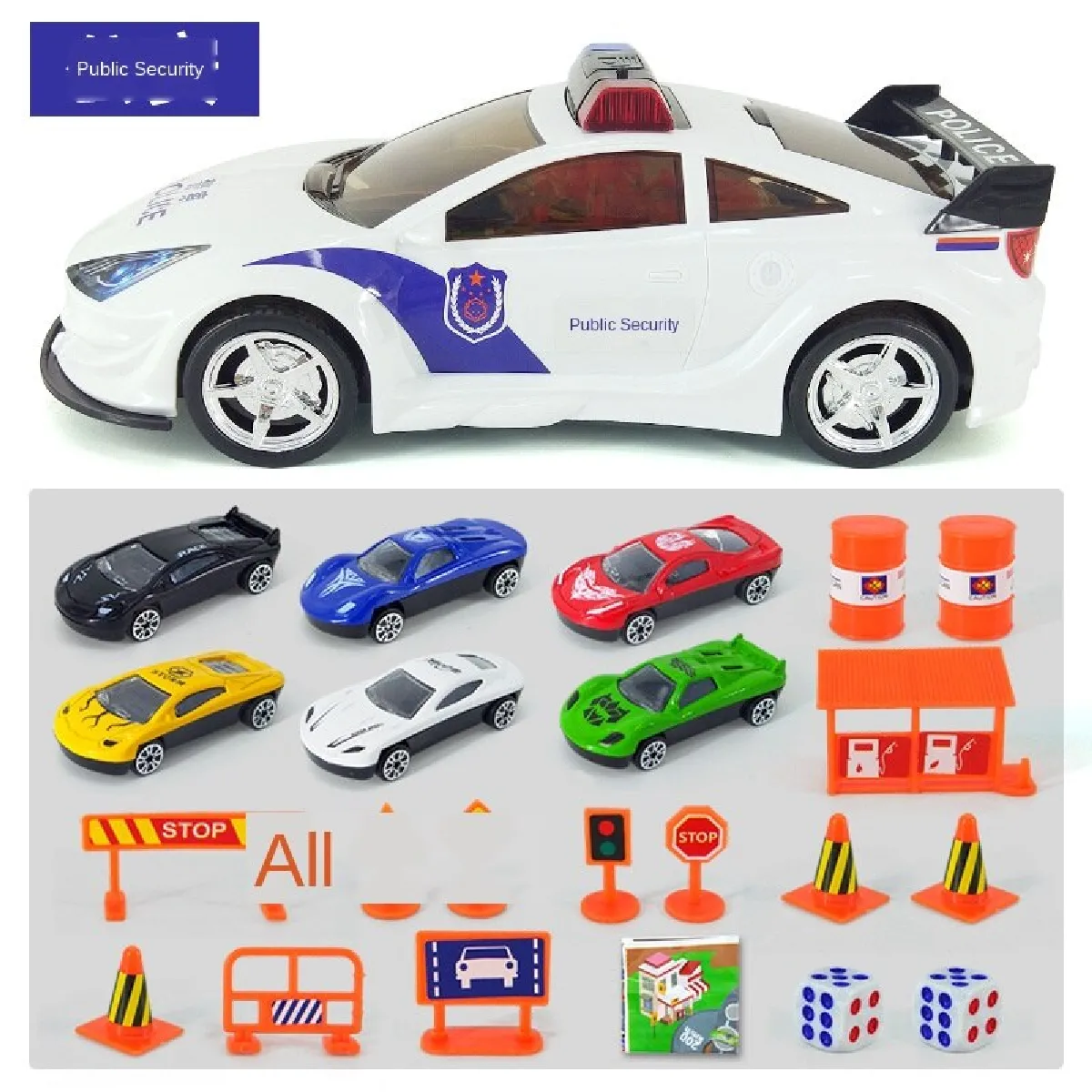 Bricolage grande voiture de police 6 pièces mini alliage moulée sous pression modèle avec lumière et son jouet véhicule voiture de police jouet enfant garçon YJN -(blanche)