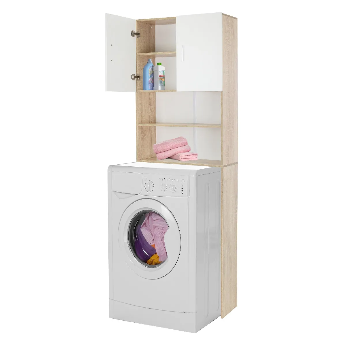 Armoire salle de bain encastrée pour lave-linge 190x62,5 cm panneau d'aggloméré