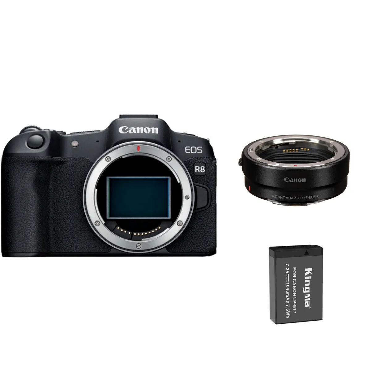 Canon EOS R8 Body+EF-EOS R Mount Adapter+Kingma 1040mAh Battery (Canon LP-E17)