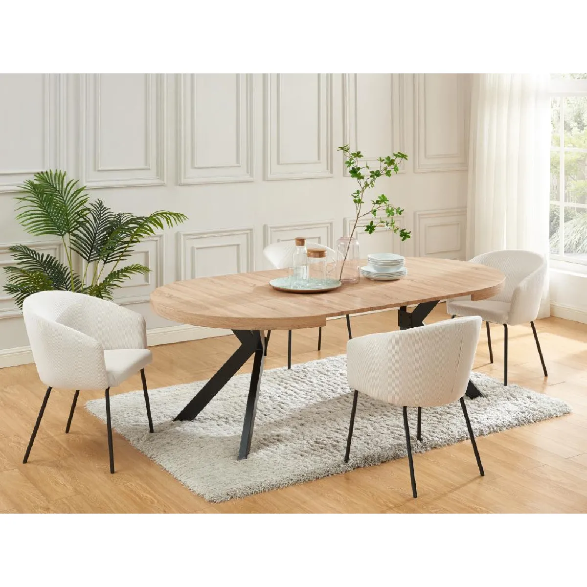 Table à manger extensible 4 à 8 personnes en MDF et acier - Naturel clair et noir - KOMONI