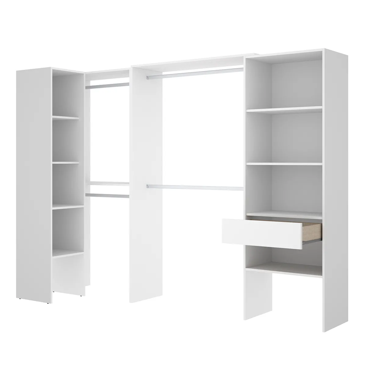 Kit armoire dressing d'angle extensible en bois mélaminé coloris blanc - Longueur 198-248 x Profondeur 79 x Hauteur 187 cm