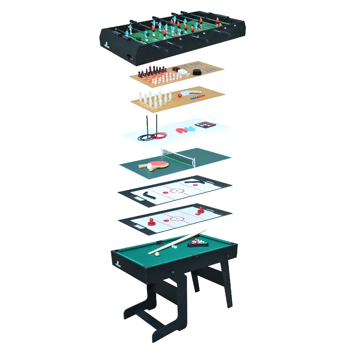 Cougar All-in-One / 16-in-1 Table de Jeux Multifonction Pliable en Noir - Table Multi Jeux avec Accessoires - Multigame : baby-foot, billard, air hockey, tennis de table