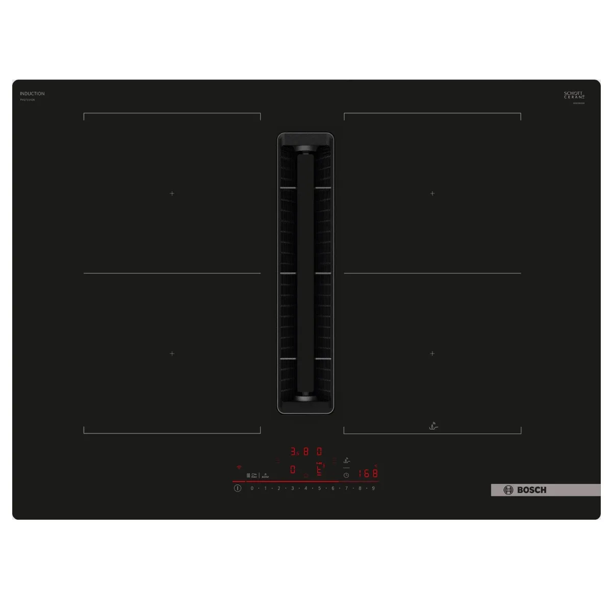 Table de cuisson aspirante induction 71cm 4 feux 3600w noir - PVQ711H26E - BOSCH