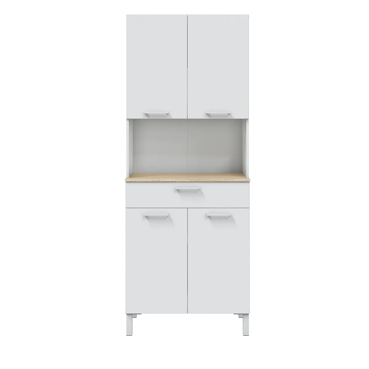 Buffet meuble cuisine 4 portes + tiroir coloris blanc artic / chêne canadien - Hauteur 186 cm x Longueur 72 cm x Profondeur 40 cm