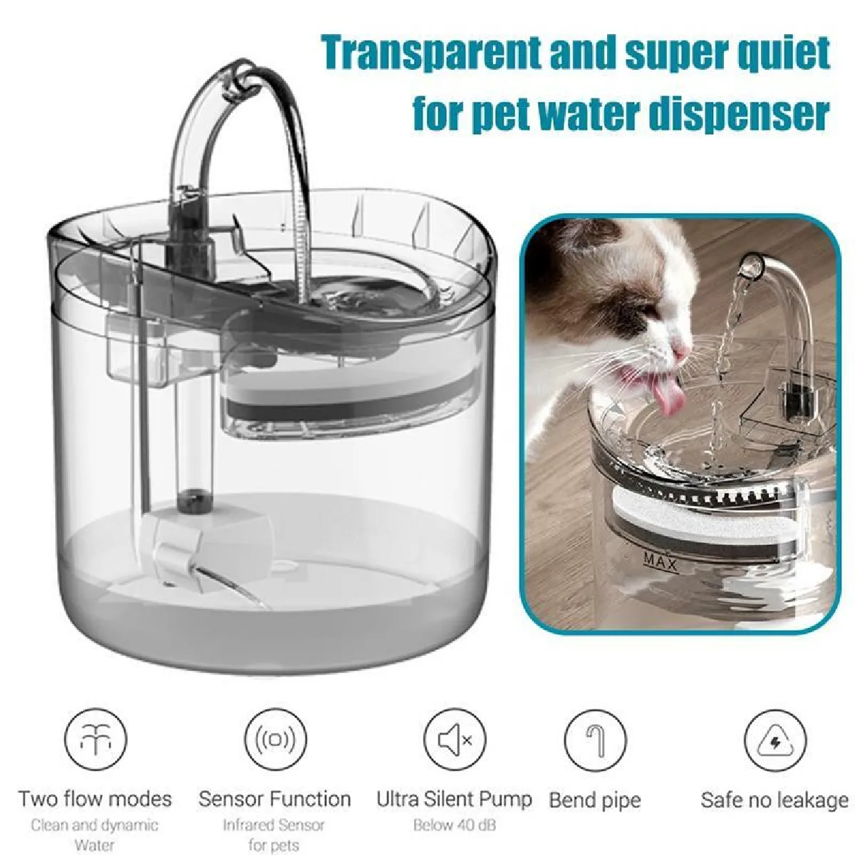 Comparer les prix de Fontaine automatique pour animaux de compagnie 1.8L Distributeur d'eau pour chiens transparent Super Silencieux Distributeur d'eau pour animaux de compagnie clair Fournitures pour chats et chiens   Fournitures d'alimentation et d'arrosage pour chats
