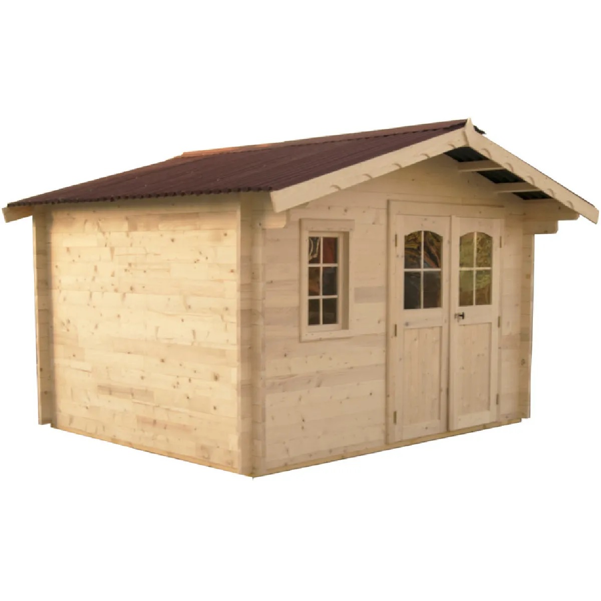 Abri Madriers bois massif / 42 mm / surface extérieur 12 66 m2 / Toit double pente / couverture plaques ondulées bitumées - vue 2