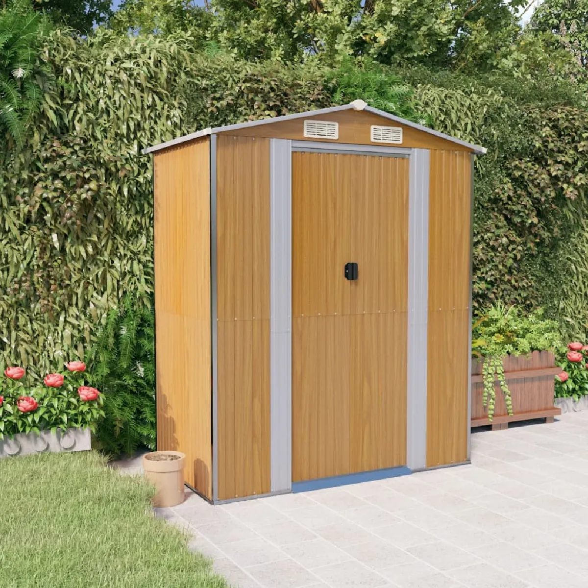 Vidaxl Abri de jardin Marron clair 192x108x223 cm Métal galvanisé 319275