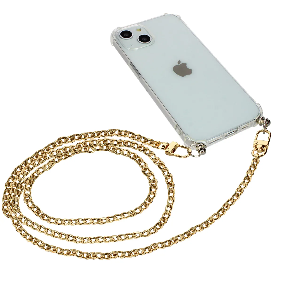 Bijou de Téléphone Chaîne Maille Gourmette Plate Métallique 120cm Doré