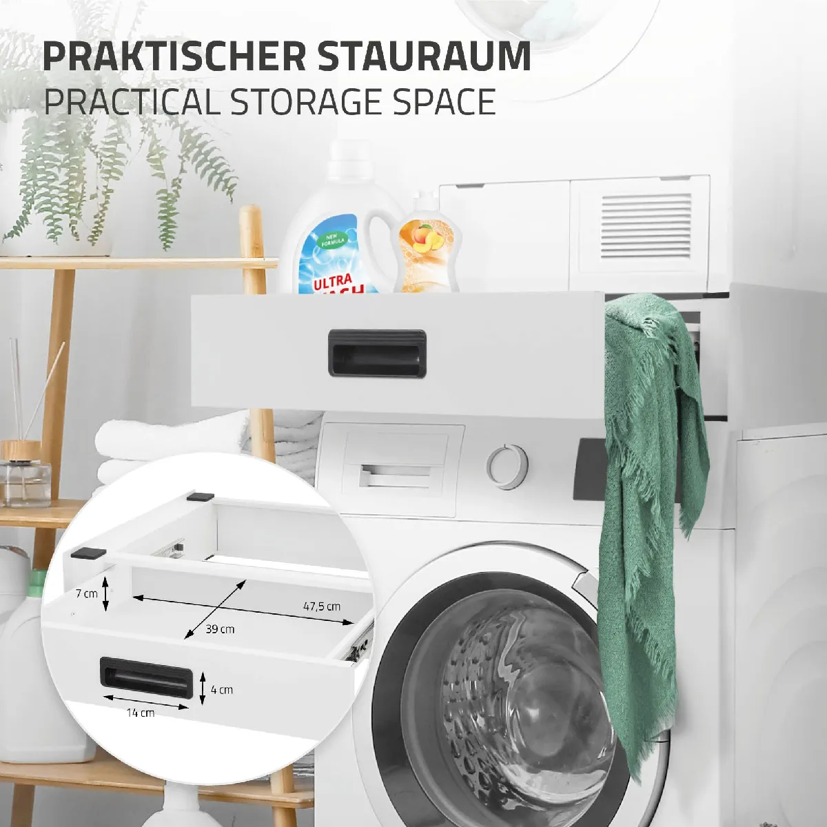 Cadre Intermédiaire Lave-linge/sèche-linge Avec Plateau Coulissant - 60x60cm, Noir - Capacité 10kg - Gain De Place