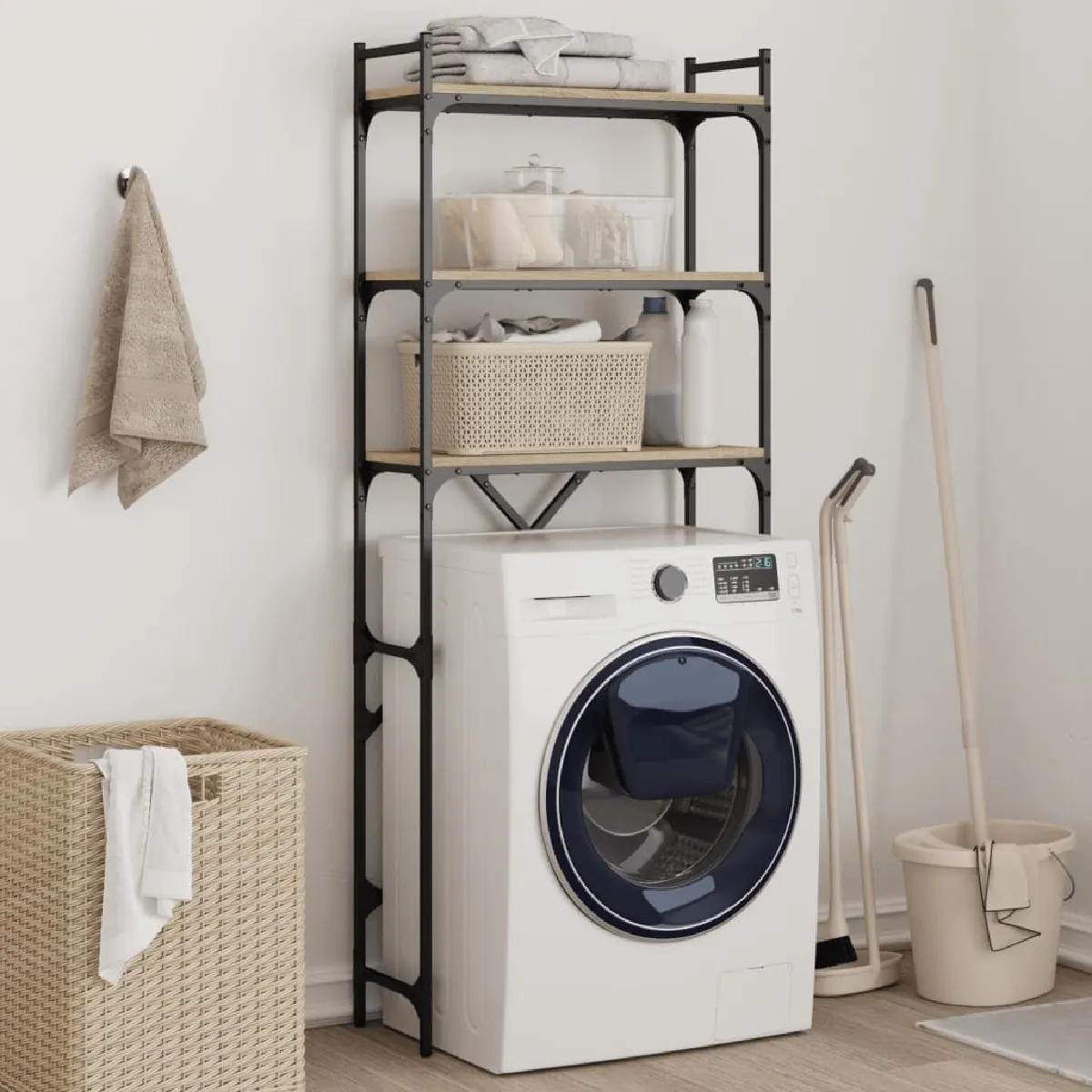 Non Communiqué Blanc Étagère De Lave Linge Chêne Sonoma 67X25x163 Cm Bois Ingénierie - Image 3