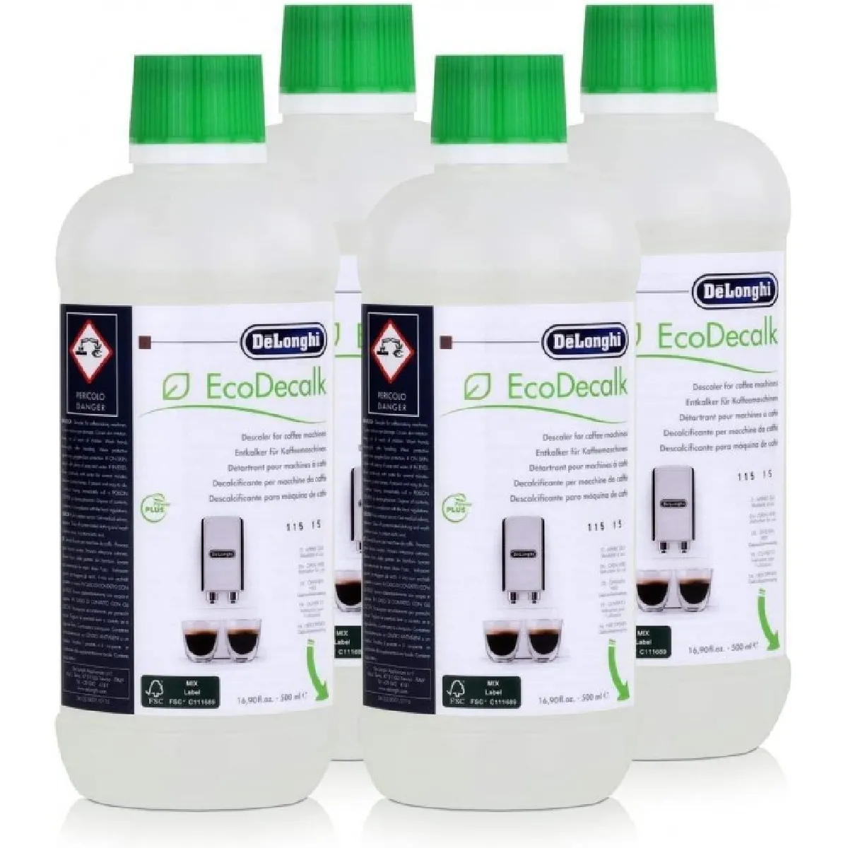 DELONGHI  SER 3018 EcoDecalk Lot de 4 bouteilles d'anti-calcaire pour cafeti&egrave;re