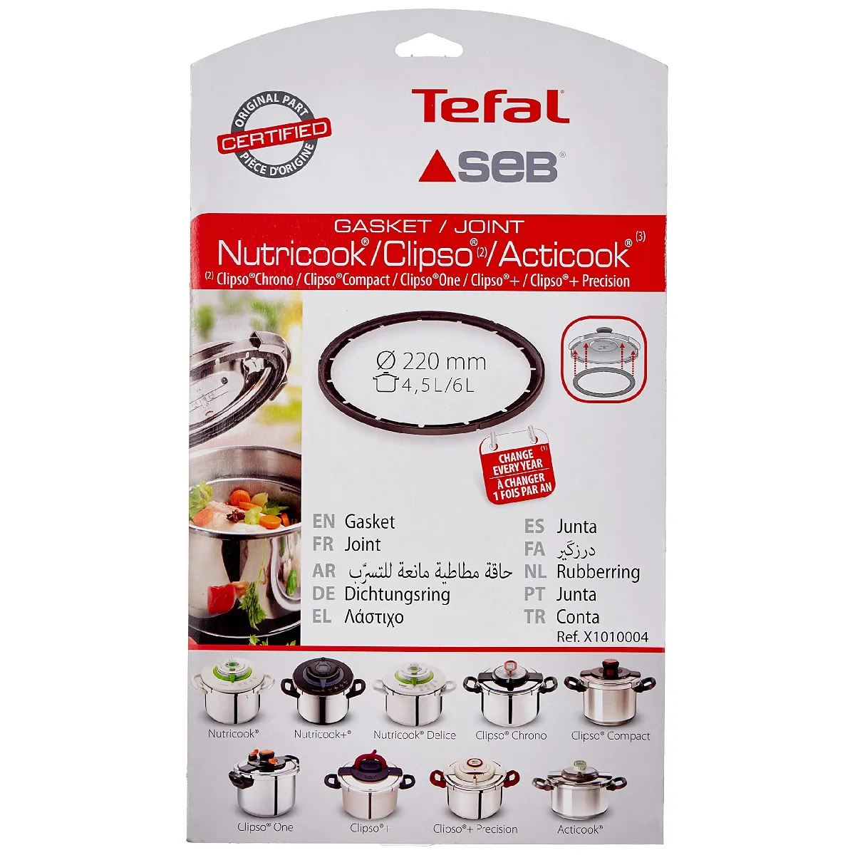 SEB Joint 4 5-6l D 220 Mm X1010004 - Cocotte NUTRICOOK 6L Ø 220 MM - Noir - Compatible lave-vaisselle
