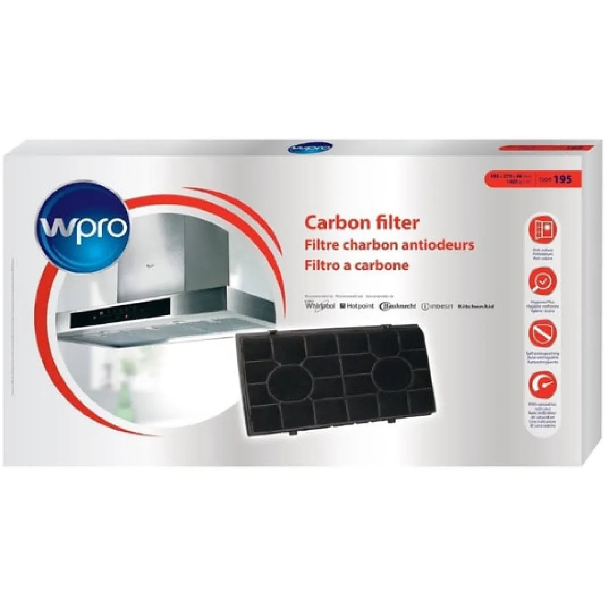 Wpro - Filtre à Charbon Actif CHF190/1 - Hotte - Lot de 2 - Image 3