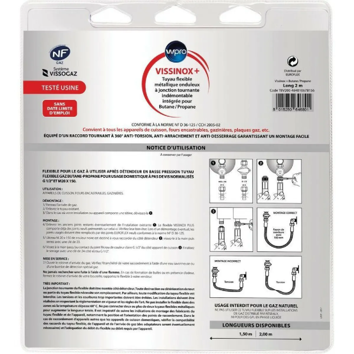 W Tuyau De Gaz Pour Table De Cuisson - 2 M