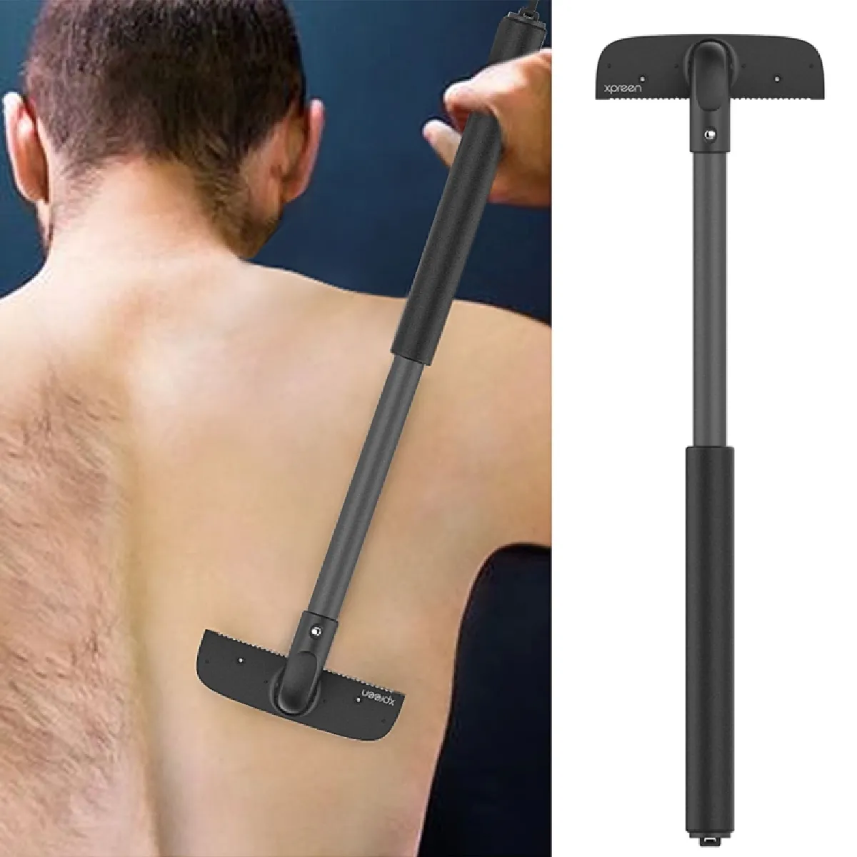 Rasoir Pour Le Dos Avec Poignée Extensible - 15 Lames En Acier Inoxydable - Rasage Facile - Noir - Homme