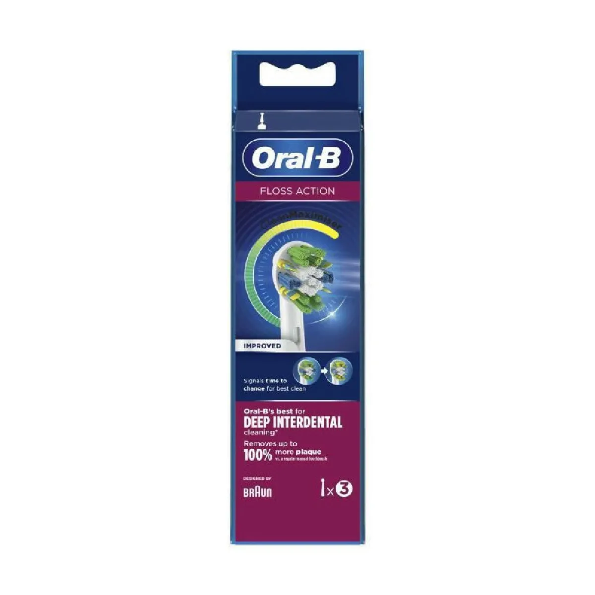 Oral B FlossAction CleanMaximiser Tête de brosse de rechange pour brosse à dent pack de 3 pour Pro 600 FlossAction 700 FlossAction