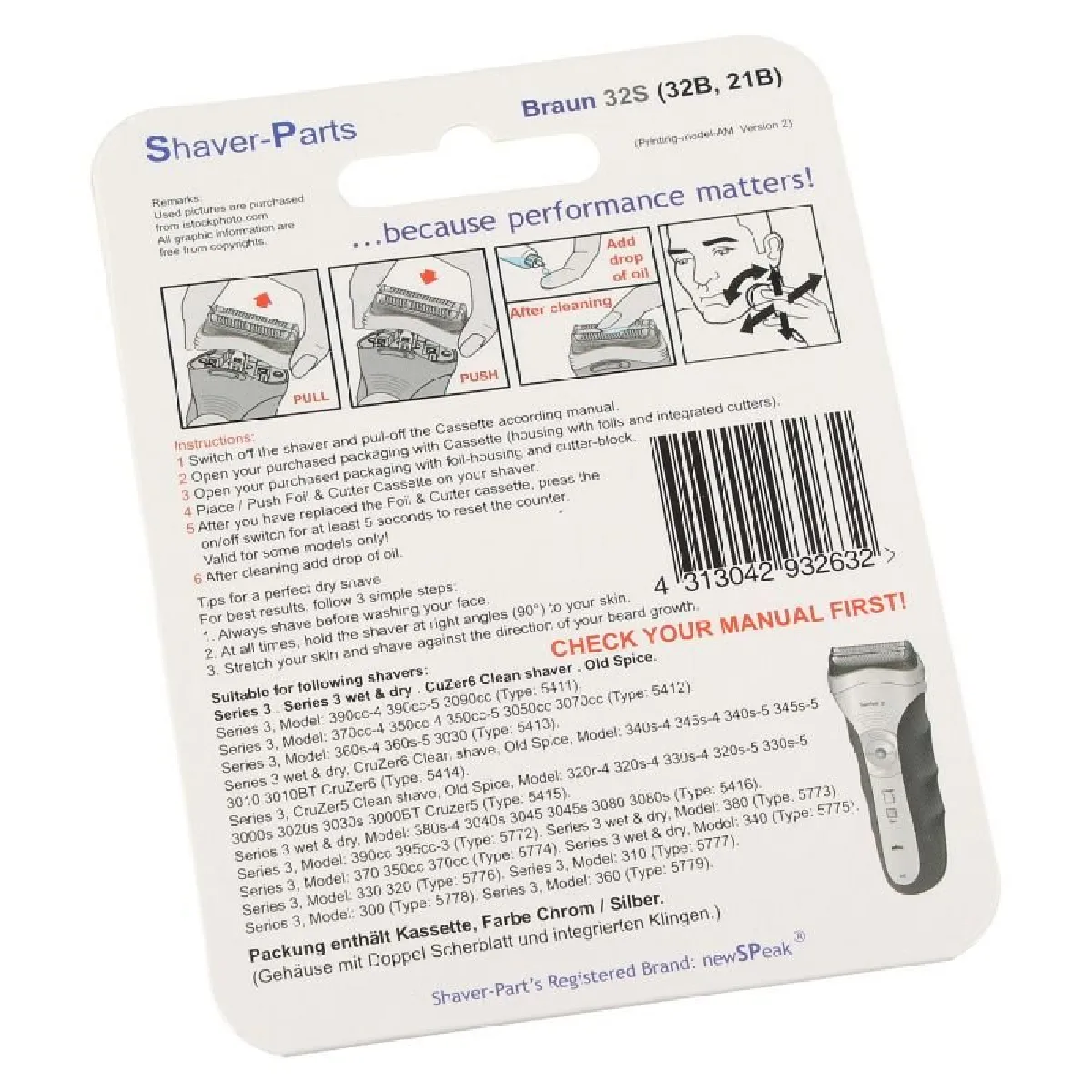 Cassette De Rasoir Braun 32S Pour Série 3 - Accessoire Neuf D'origine