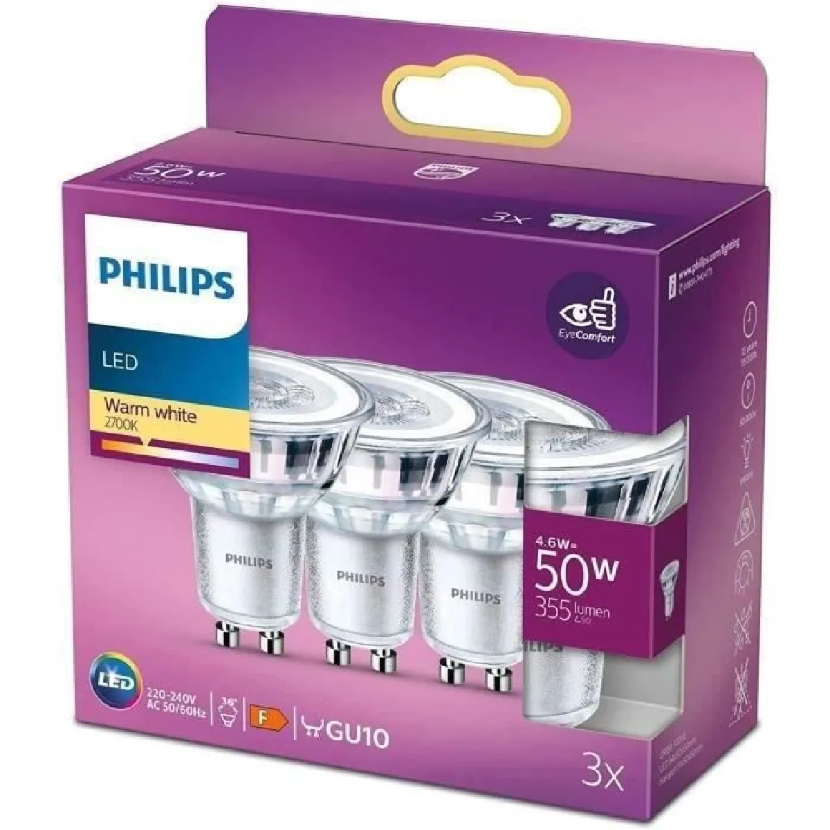 Ampoule Led Gu10 Spot Chaud Philips Le Lot De 3 Ampoules