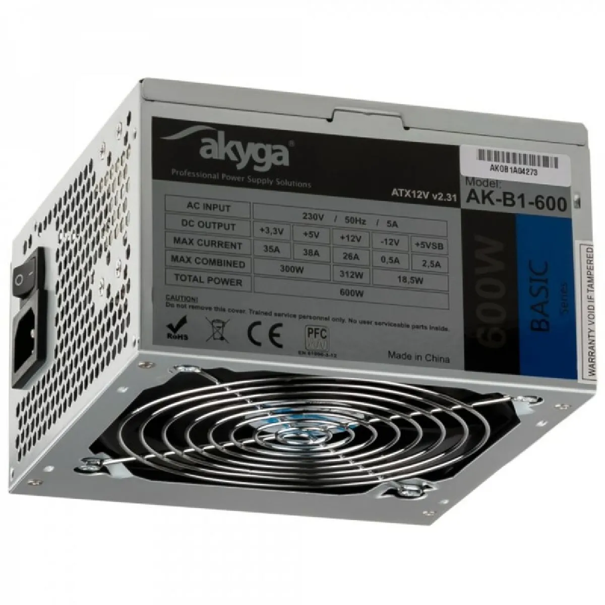 Akyga Gris Basic Series Ak-B1-600 - Alimentation Électrique (Interne) - Atx12v 2.31 - Ca 230 V - 600 Watt - Pfc - Image 6