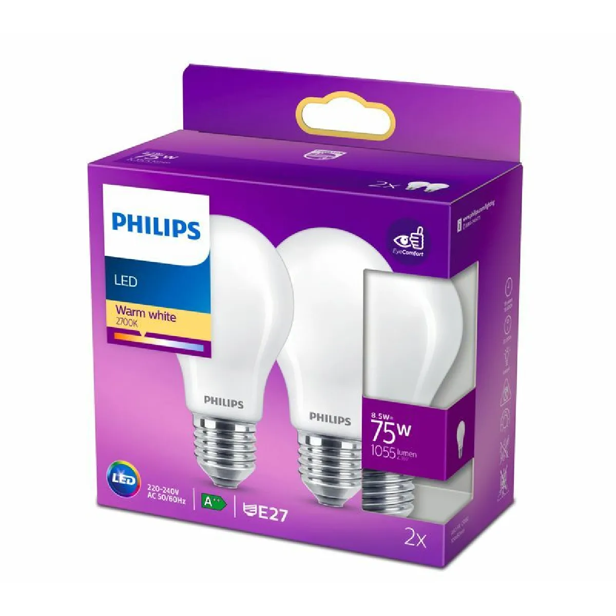 Ampoule Led E27 Standard Chaud Philips Le Lot De 2 Ampoules