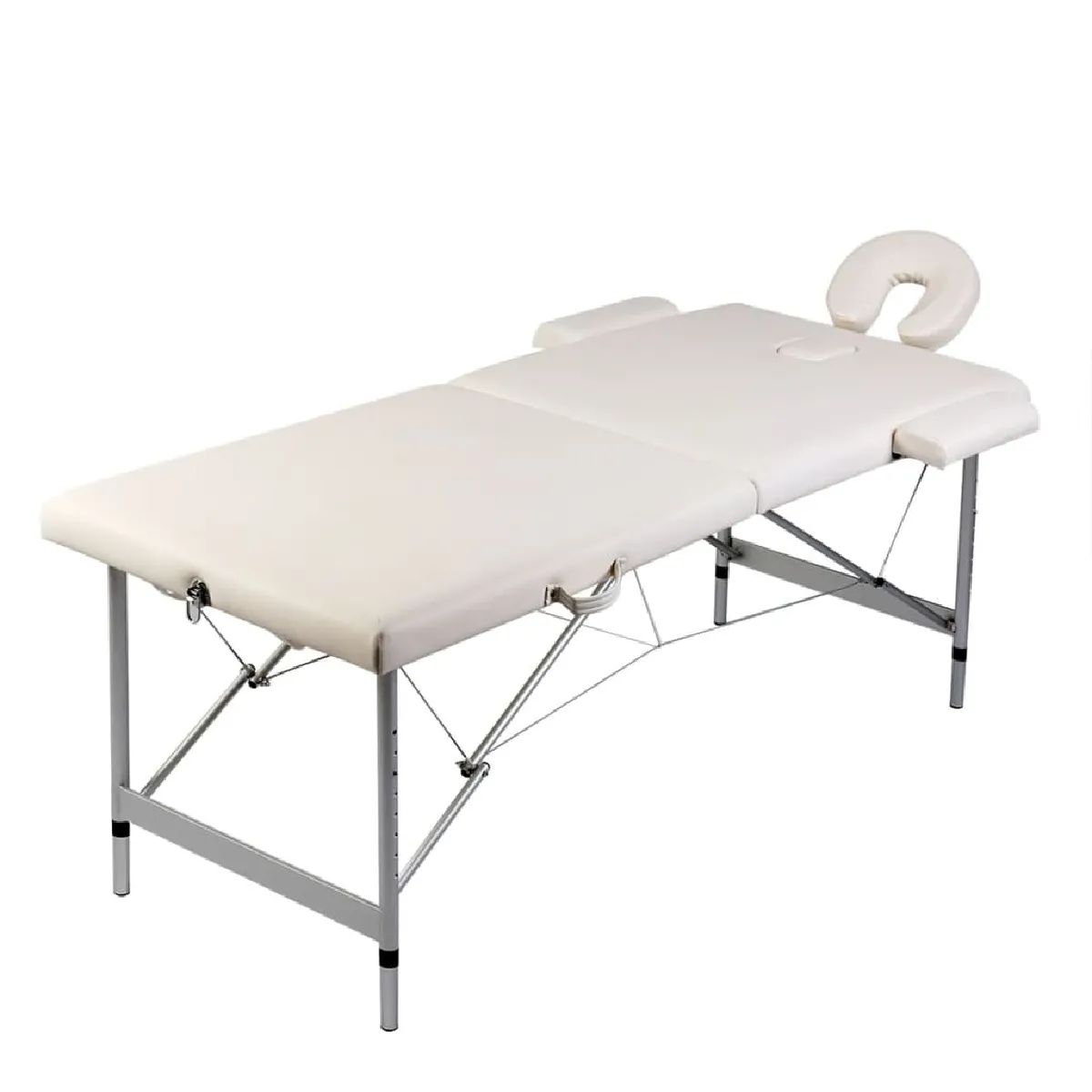 Vidaxl Blanc Table Pliable De Massage Crème 2 Zones Cadre En Aluminium - Image 3